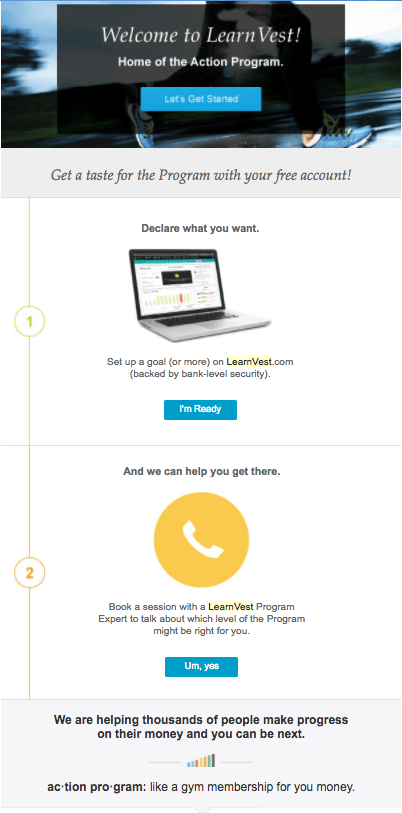 LearnVest welcome email
